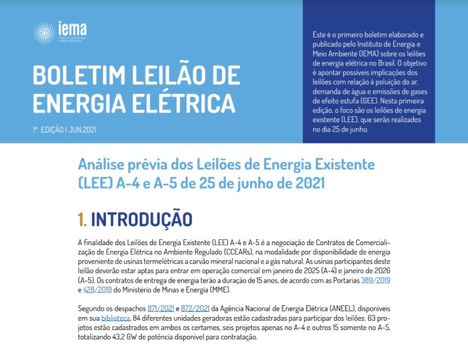 [Boletim Leilão De Energia Elétrica] Primeira Edição - Instituto De ...